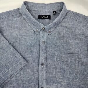 Wills Huckberry Mens Linen Blend Camp Shirt Size 2XL Blue Casual Summer Resort